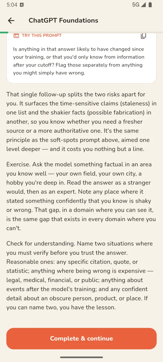 A lesson with a copy-and-run prompt